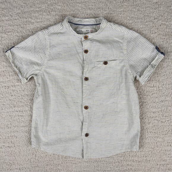 Zara Boy Top 2-3 Year Blue Yellow‎ Striped Short Sleeve Button Down - Picture 1 of 8